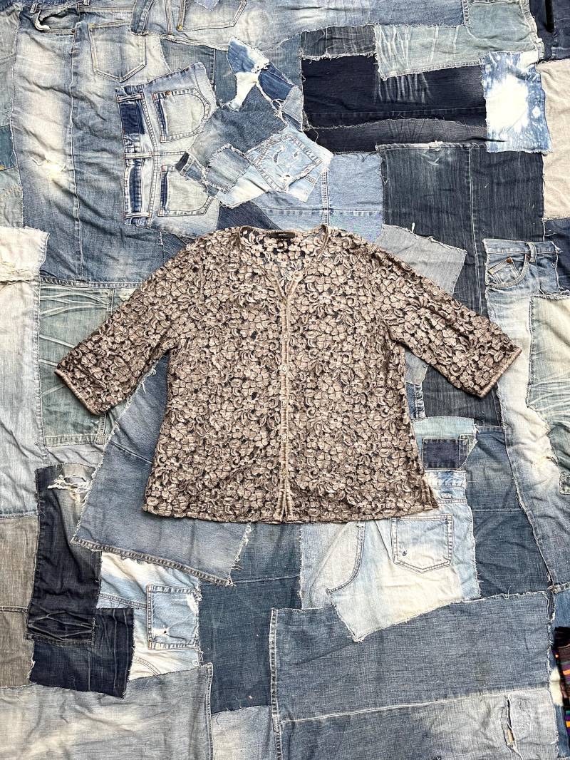 90S Bluse Spitze Braun Vintage Spitzenhemd Damen-Oberteil Halbarm Festlich Xl, Xxl von TheDustyDecades