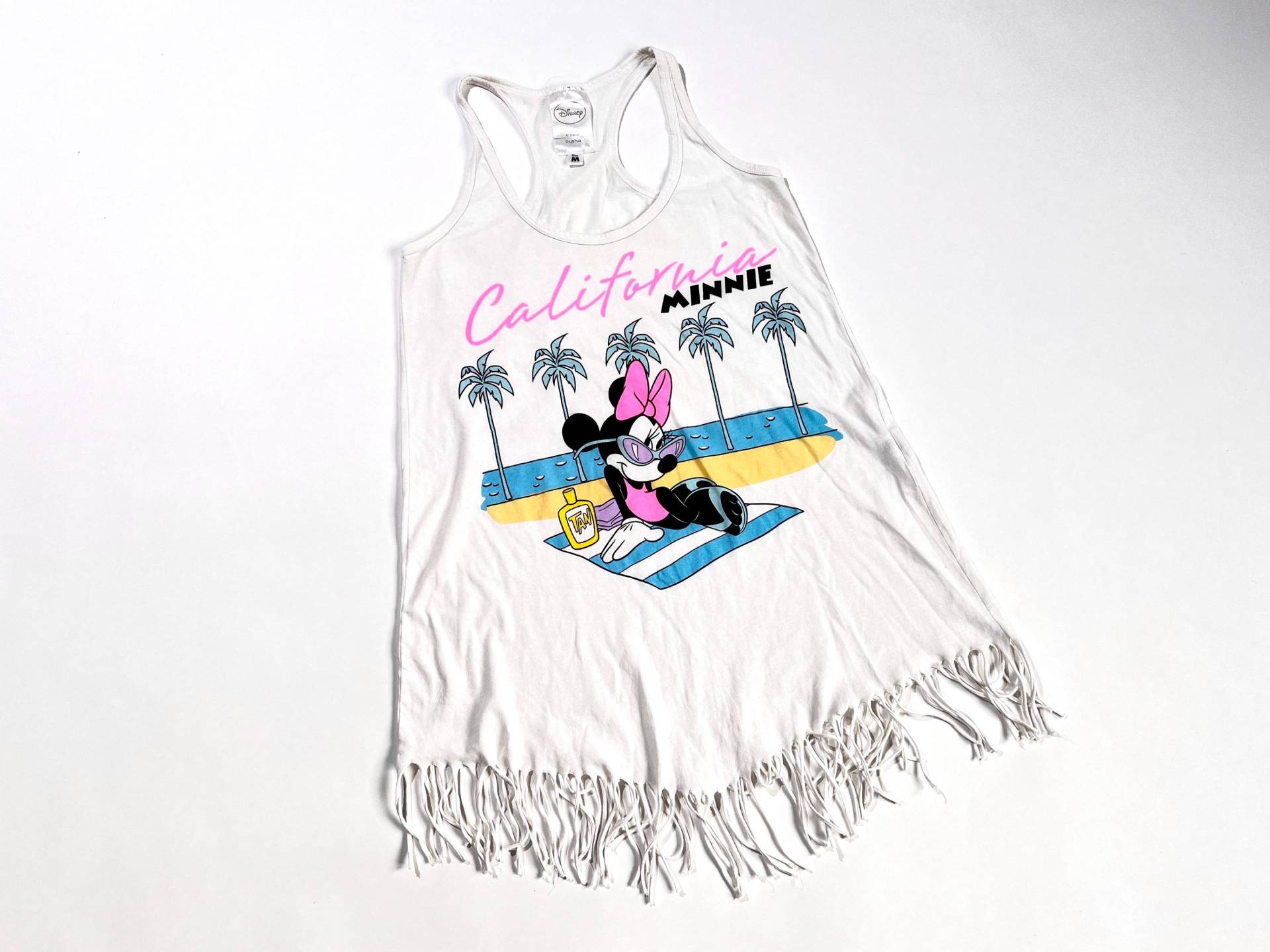 90S Fransen Shirt Maus Motiv Tank Top Vintage Long-Shirt Weiß Bunt T-Shirt Comic, S, M von TheDustyDecades