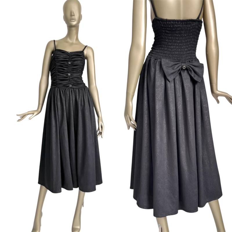 Abendkleid Schwarz 80Er Vintage Kleid Schleife Stretch-Kleid Party Cocktailparty L von TheDustyDecades