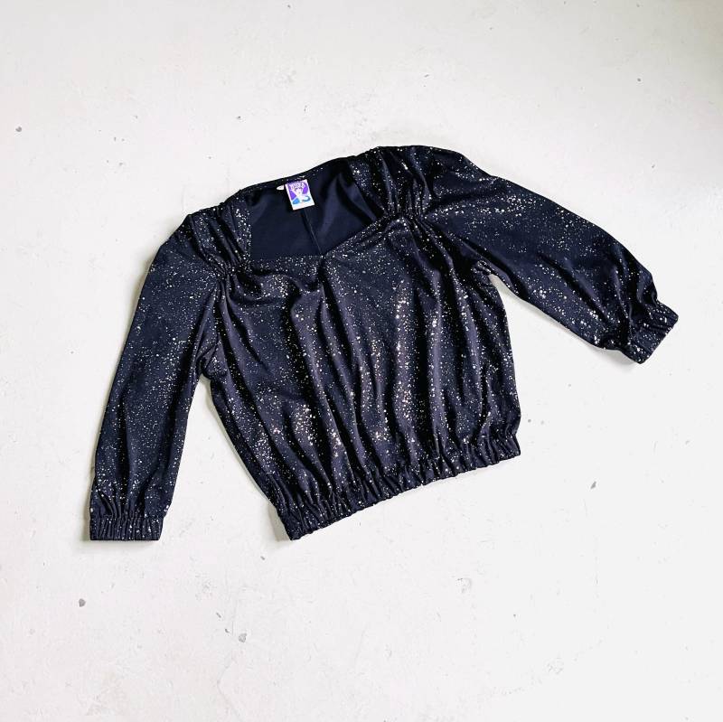 Bluse Glitzer Schwarz Silber 1970Er Oberteil Damen Gummizug Vintage M L Party Disco von TheDustyDecades