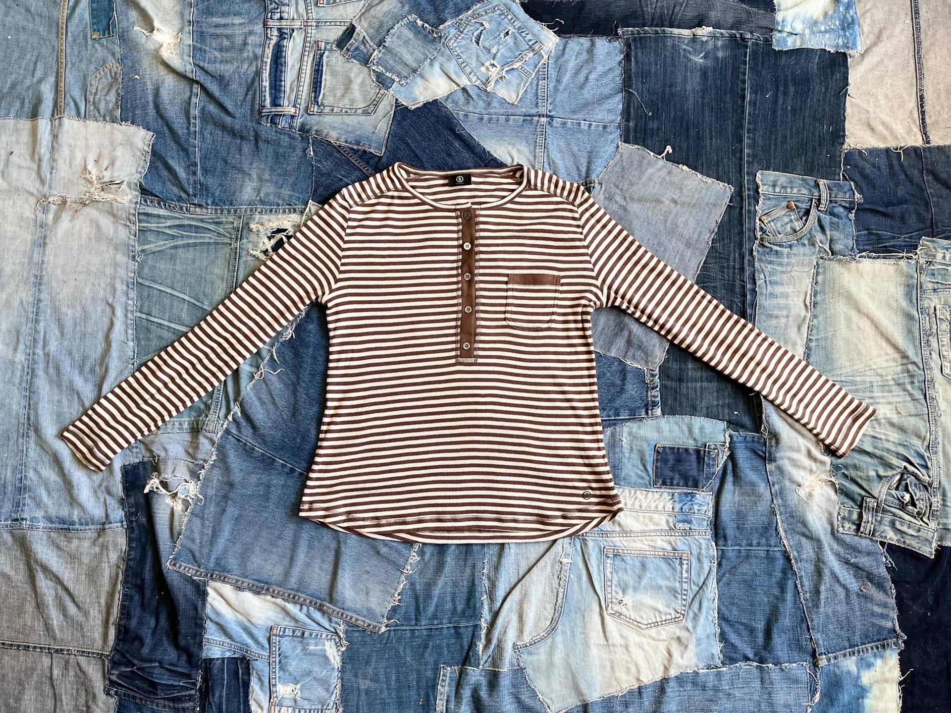 Bogner Shirt Geringelt Braun 90S Damen-Pullover Gestreift Vintage Longsleeve, L, Xl von TheDustyDecades