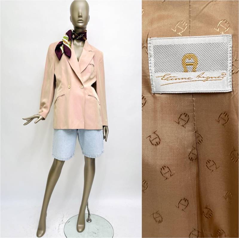 Etienne Aigner Blazer Seide 1990S Jacke Creme Damen Vintage Seidenjacke Oversize von TheDustyDecades