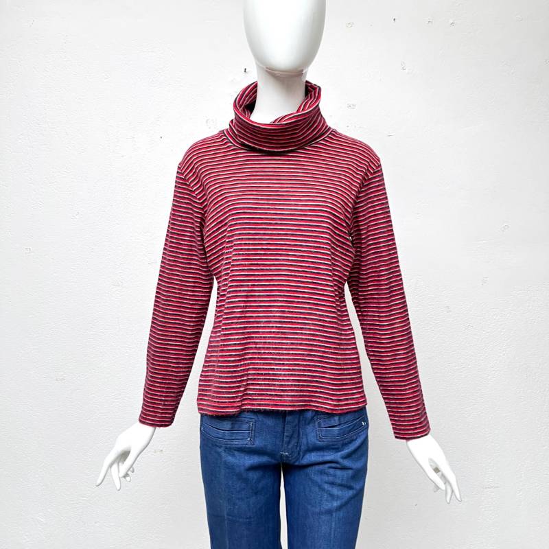 Gestreifter Rolli 70S Geringelter Pulli Mit Rollkragen Vintage Rollkragenpullover Rot Blau Weiß von TheDustyDecades