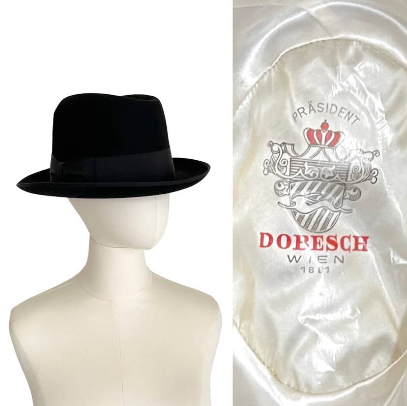 Herrenhut 40Er 50Er Schwarz Dobesch Conformatic Wien 1881/Hut Mit Ripsband Vintage 59 von TheDustyDecades