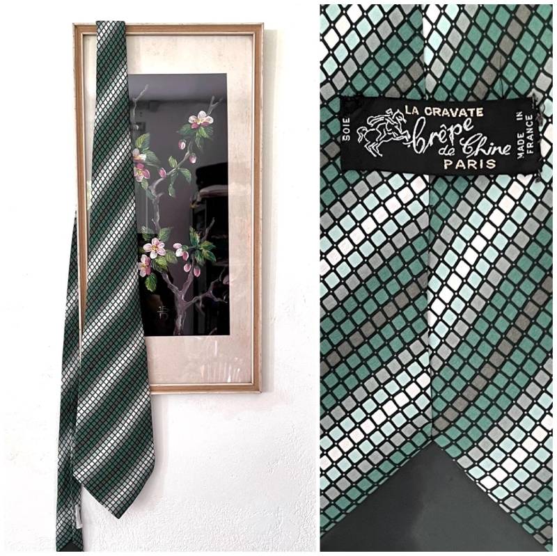 Krawatte Seide Grün 1970Er/Seidenkrawatte Space Age 70Er Herren Accessoires Breite Made in France von TheDustyDecades