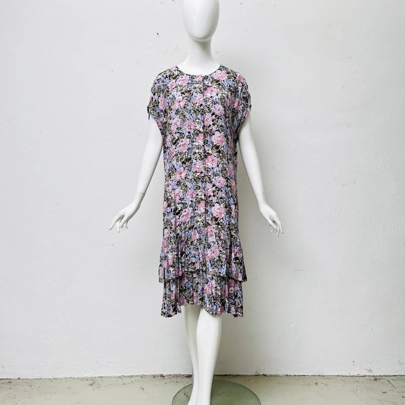 Millefleur Kleid Rüschen Viskose 70S Midikleid Weite Ärmel Geblümt True Vintage Damen L Xl von TheDustyDecades