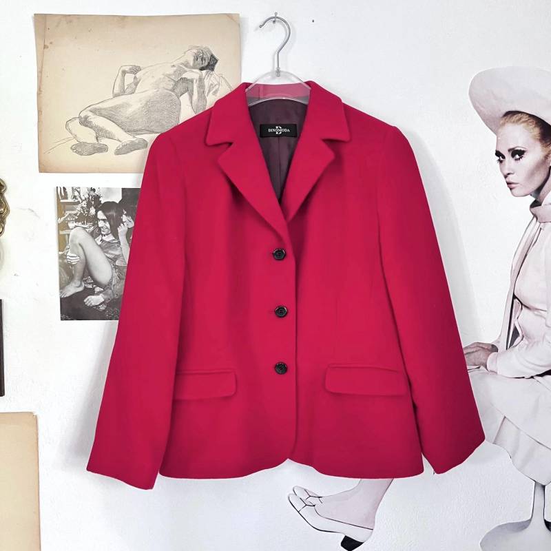 Rote Wolljacke Schurwolle Angora Blazer Rot 90S Klassisch Damen Größe Small Jacke Wolle Winter von TheDustyDecades