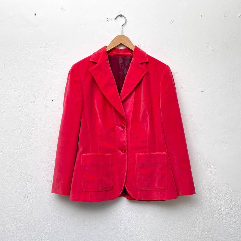 Samtjacke Rot Vintage/90Er Blazer Roter Samt Damenjacke Tailliert Damen Größe 38 M von TheDustyDecades