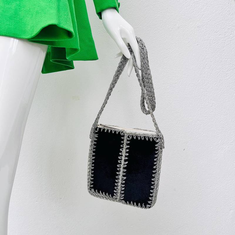 Vintage Abendtasche Samt 1970Er Schwarz Silber/Lurex Tasche Samttasche Zum Abendkleid Beutel Ausgehtasche Disco Glitzertasche von TheDustyDecades