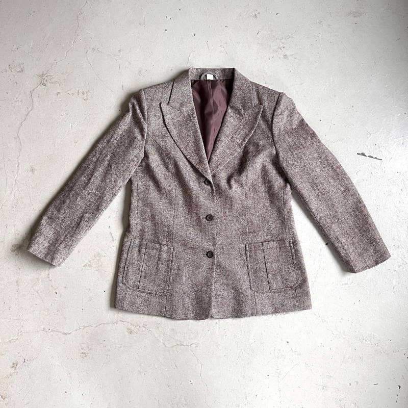 Vintage Blazer Braun Beige Meliert Viskose Wolle 80S Jacke Damen Wolljacke L von TheDustyDecades