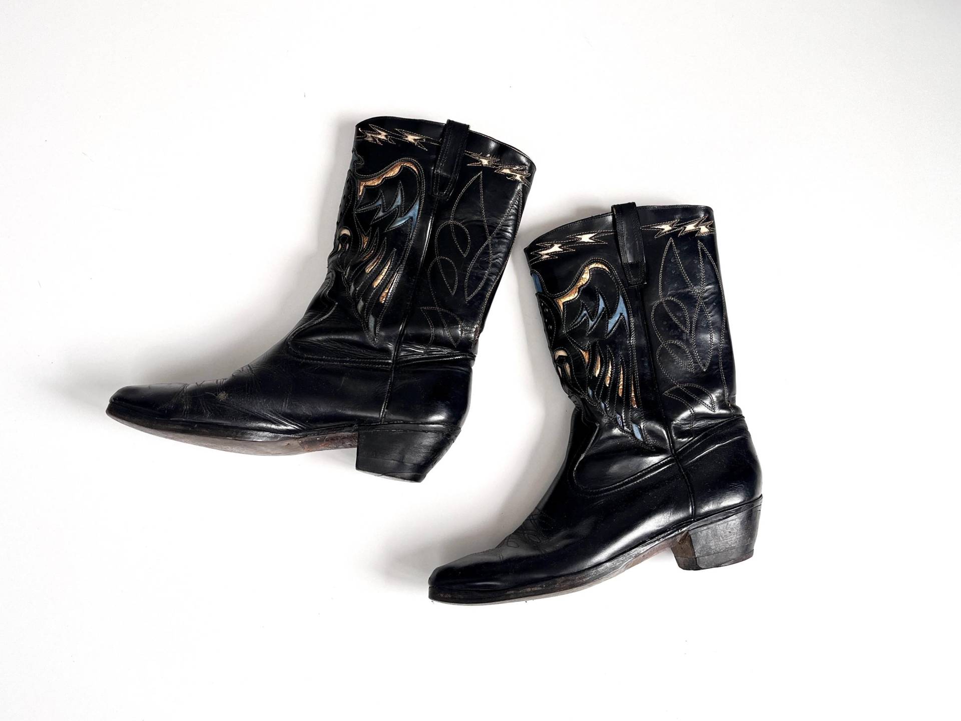 Vintage Cowboystiefel 70S Leder Schwarz Verziert Bestickt Damenstiefel Ledersohle Western von TheDustyDecades