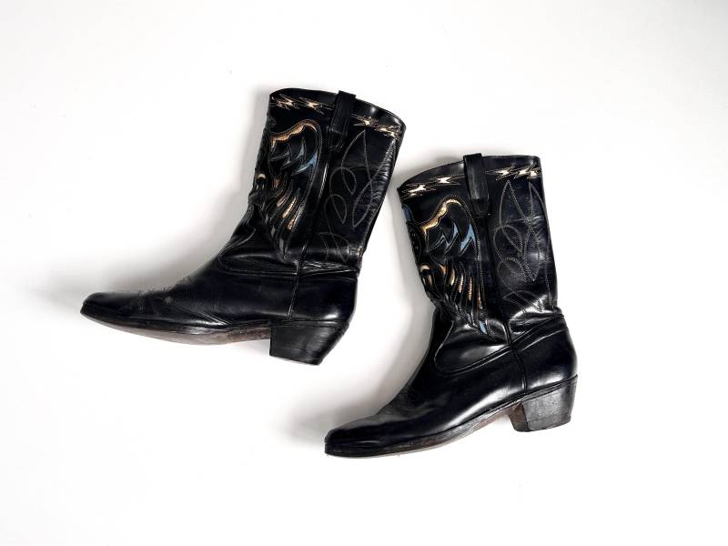 Vintage Cowboystiefel 70S Leder Schwarz Verziert Bestickt Damenstiefel Ledersohle Western Vintage Cowboystiefel 70S Leder Schwarz Verziert Bestickt Damenstiefel Ledersohle Western von TheDustyDecades