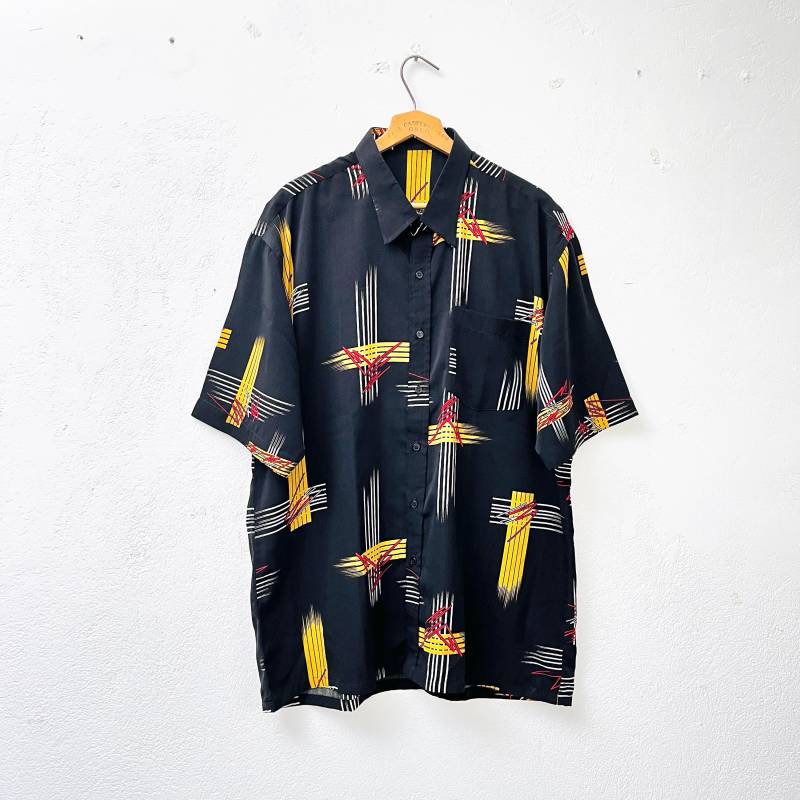 Vintage Hemd Crazy Pattern Viskose 80S Herren-Hemd Graffiti Schwarz Bunt L Xl von TheDustyDecades