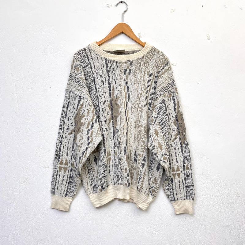Vintage Herren Pullover Muster Baumwolle/90S Pulli Crazy Pattern Herrenpulli Rundhals von TheDustyDecades