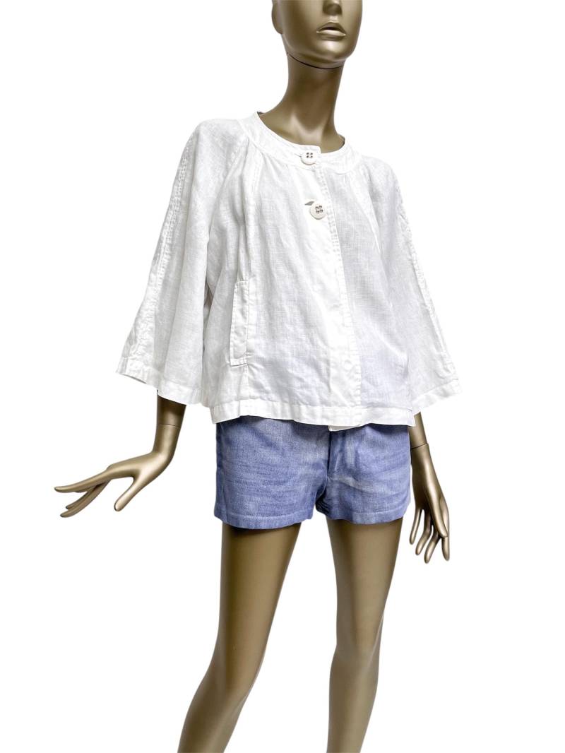 Vintage Jacke Weiß Weiter Ärmel Leinen 90S Blusen-Jacke Kurz M. Pecci Leinenhemd Damen von TheDustyDecades