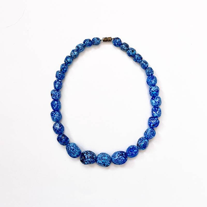 Vintage Kette Blau Glas/70Er Modeschmuck Halskette Drehverschluss Große Kugelkette Glasschmuck Perlenkette Bunt von TheDustyDecades