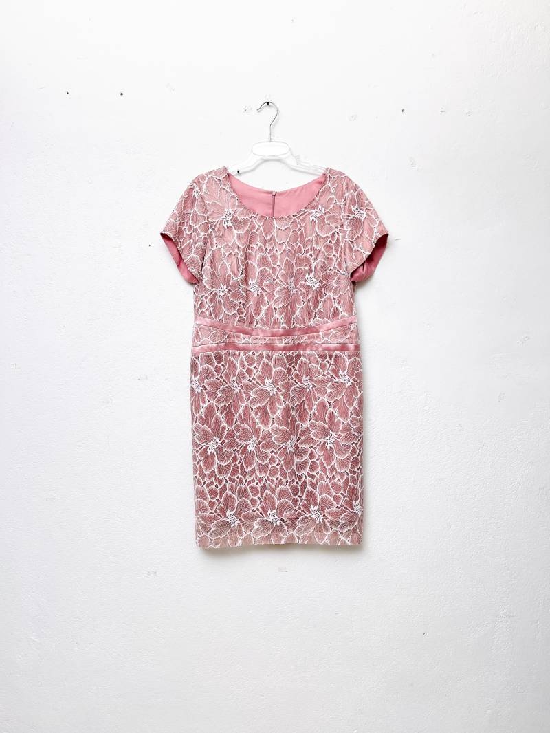 Vintage Kleid Mit Spitze Rose Weiß Midikleid Festlich Cocktailparty Dress L von TheDustyDecades