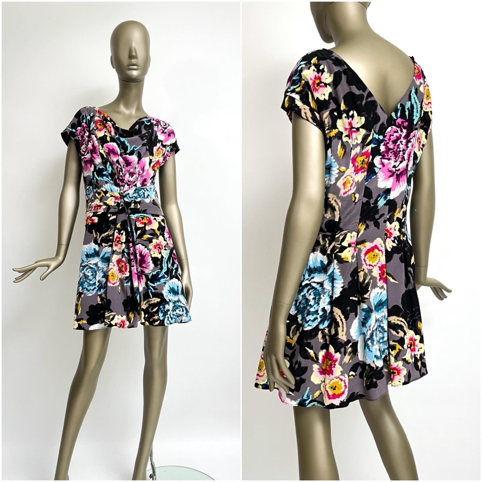 Vintage Kleid Seide Ted Baker Floral Seidenkleid Geblümt Y2K Minikleid Bunt Muster Damen S M von TheDustyDecades