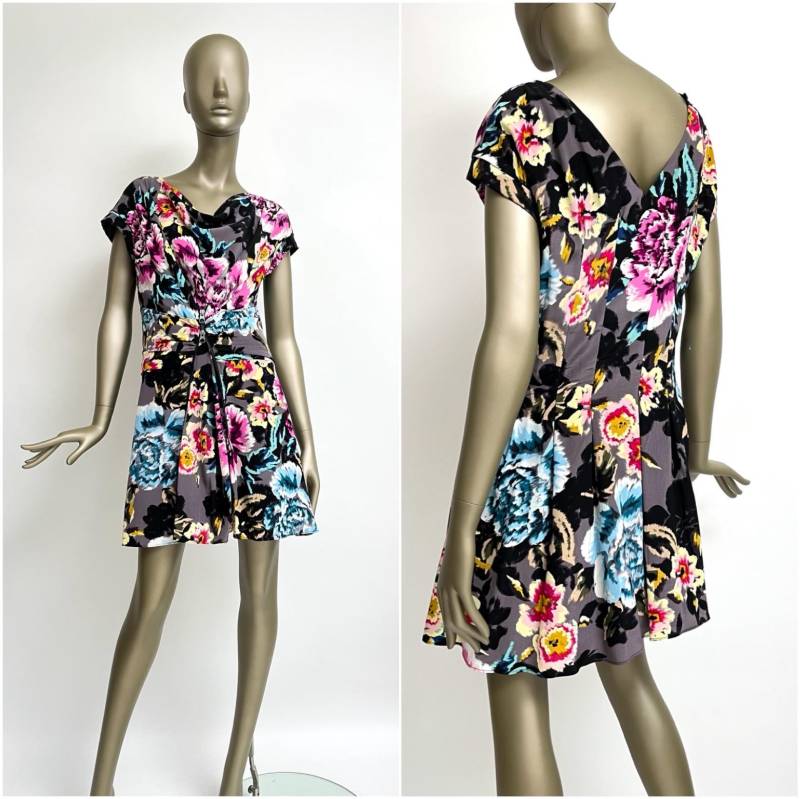 Vintage Kleid Seide Ted Baker Floral Seidenkleid Geblümt Y2K Minikleid Bunt Muster Damen S M von TheDustyDecades