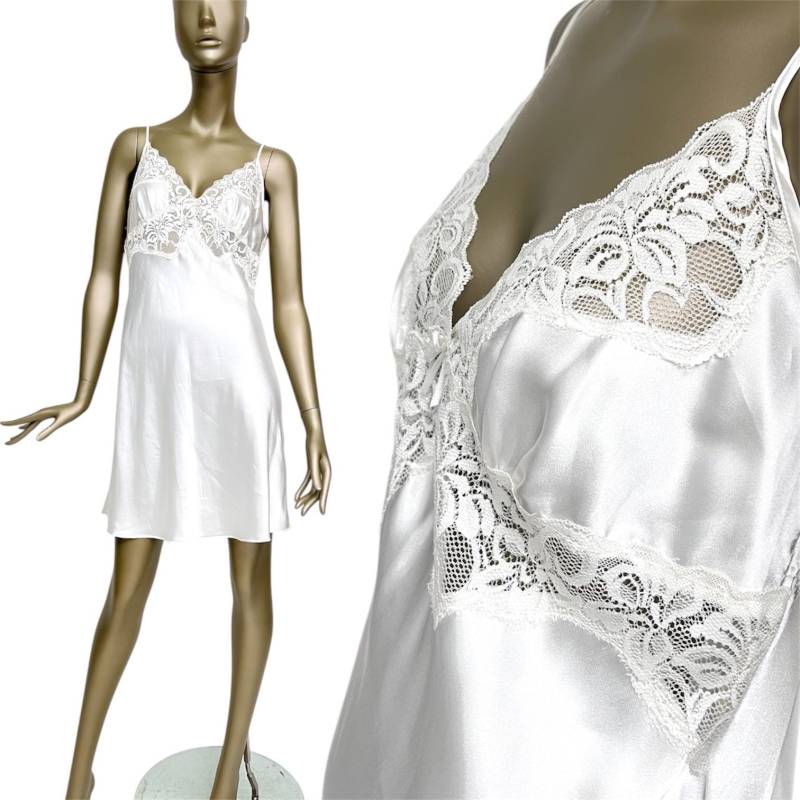 Vintage Negligee Weiß 90S Nachthemd Spitze Verstellbare Träger von TheDustyDecades