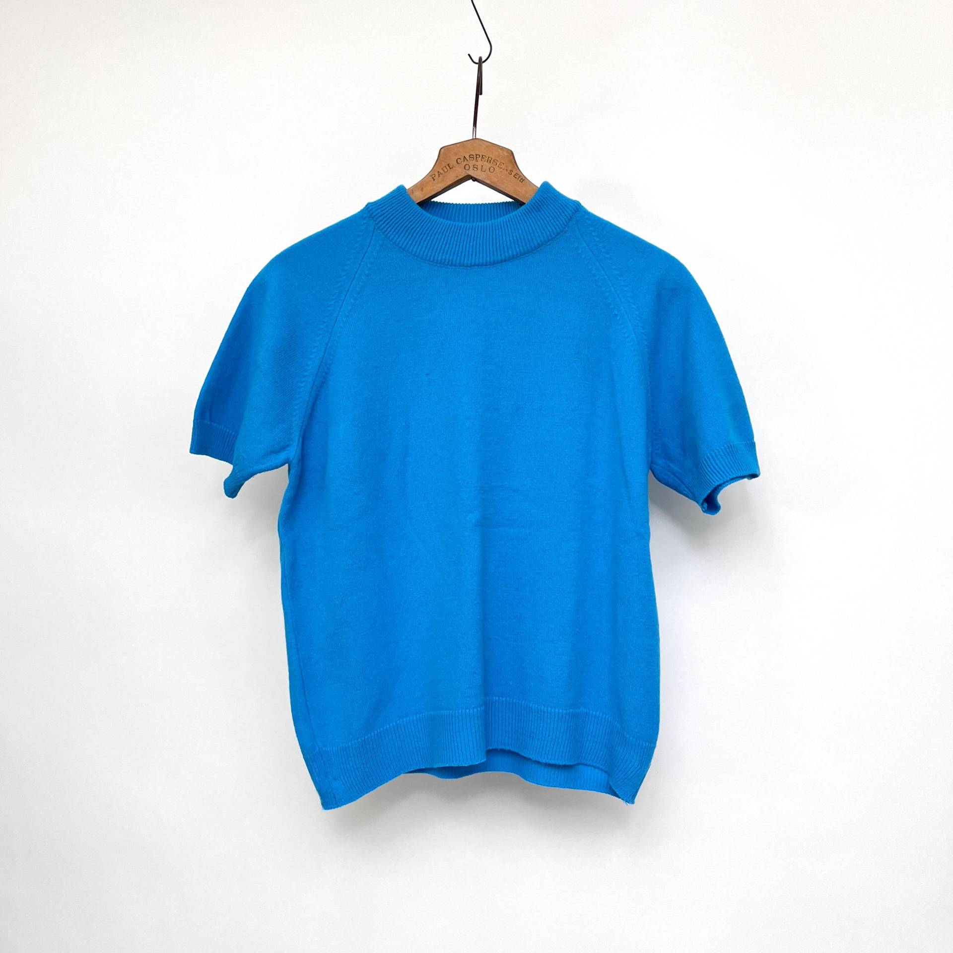 Vintage Pullover Blau Kurzarm 1970Er Pulli Damen Sommerpullover Azurblau von TheDustyDecades