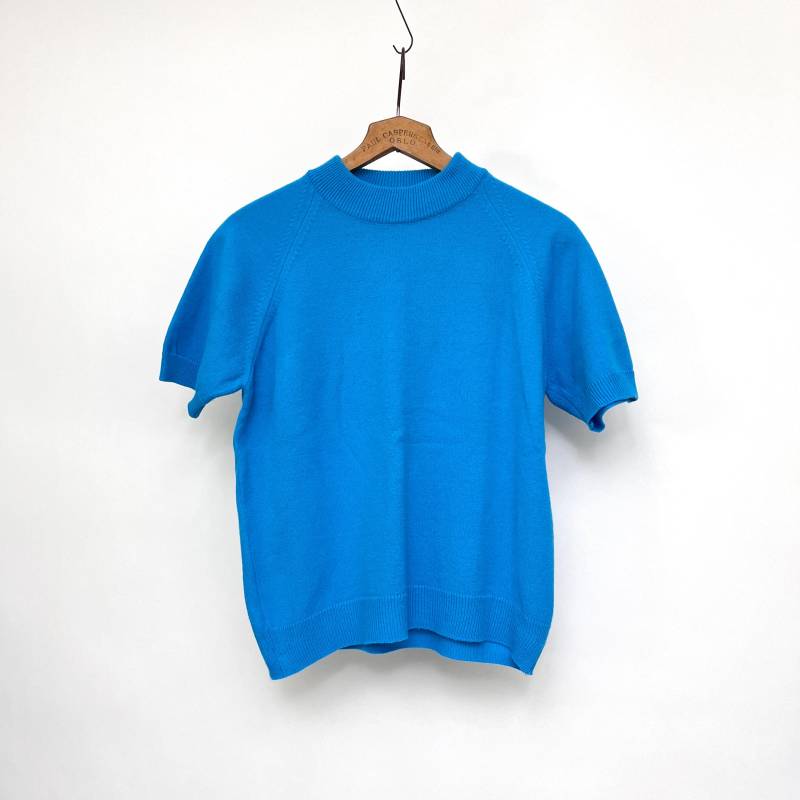 Vintage Pullover Blau Kurzarm 1970Er Pulli Damen Sommerpullover Azurblau von TheDustyDecades