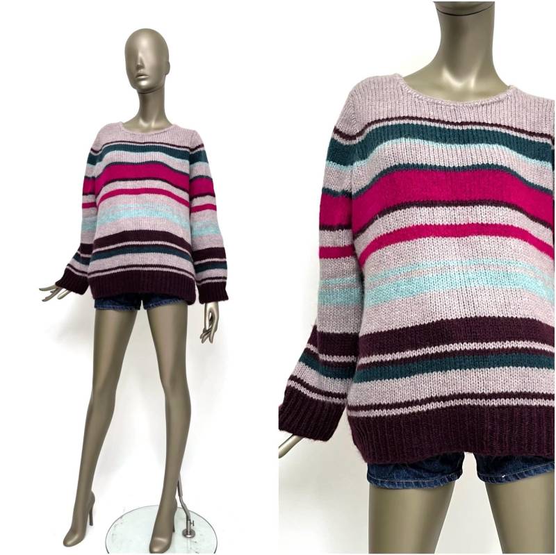 Vintage Pullover Bunt Gestreift Weich Dress in 1980Er Damen-Pulli Lässig Strickpullover von TheDustyDecades