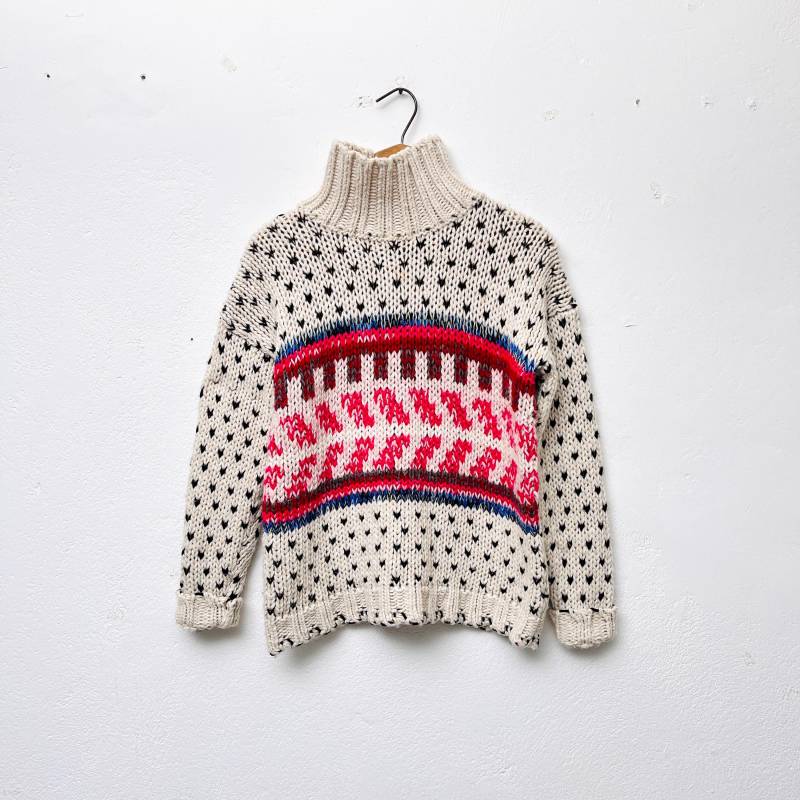 Vintage Pullover Handgestrickt Norweger Pulli Wolle Wollpullover Damen Rollkragen von TheDustyDecades