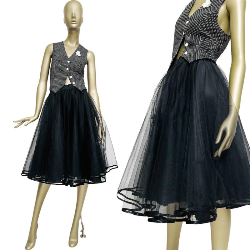 Vintage Tüllrock Vera Mont 80Er Rock Schwarz Abendrock Tüll High Waist, S von TheDustyDecades