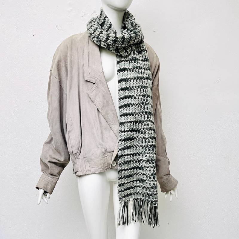Wollschal Fransen 70S Handgestrickt/Xl Strickschal Wolle Grau Unisex Vintage Lange Winterschal Unikat von TheDustyDecades