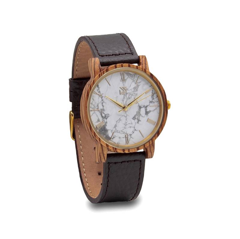 Herrenuhr Aus Holz Mit Gravur Marmor, Lederband von TheDustySaw