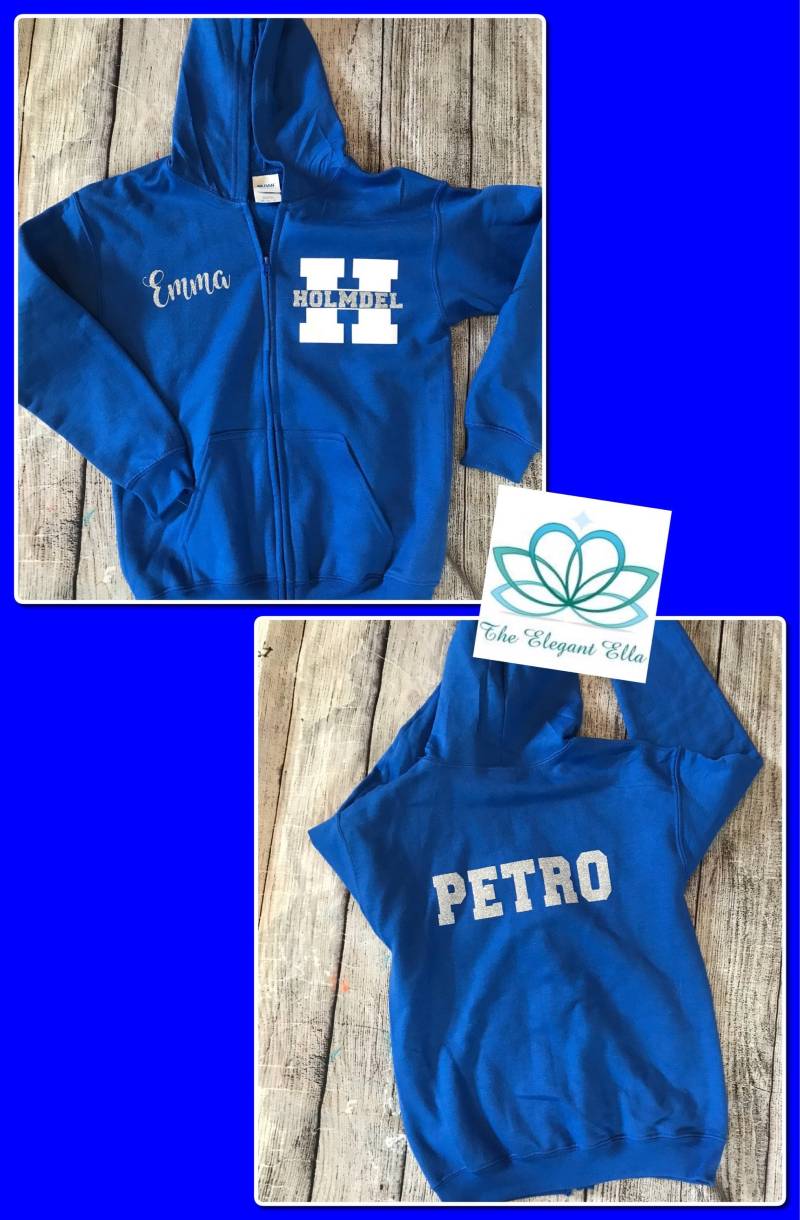 Holmdel Spirit Wear Sweatshirt Glitzer Silber Und Weiß Mit Namen von TheElegantElla