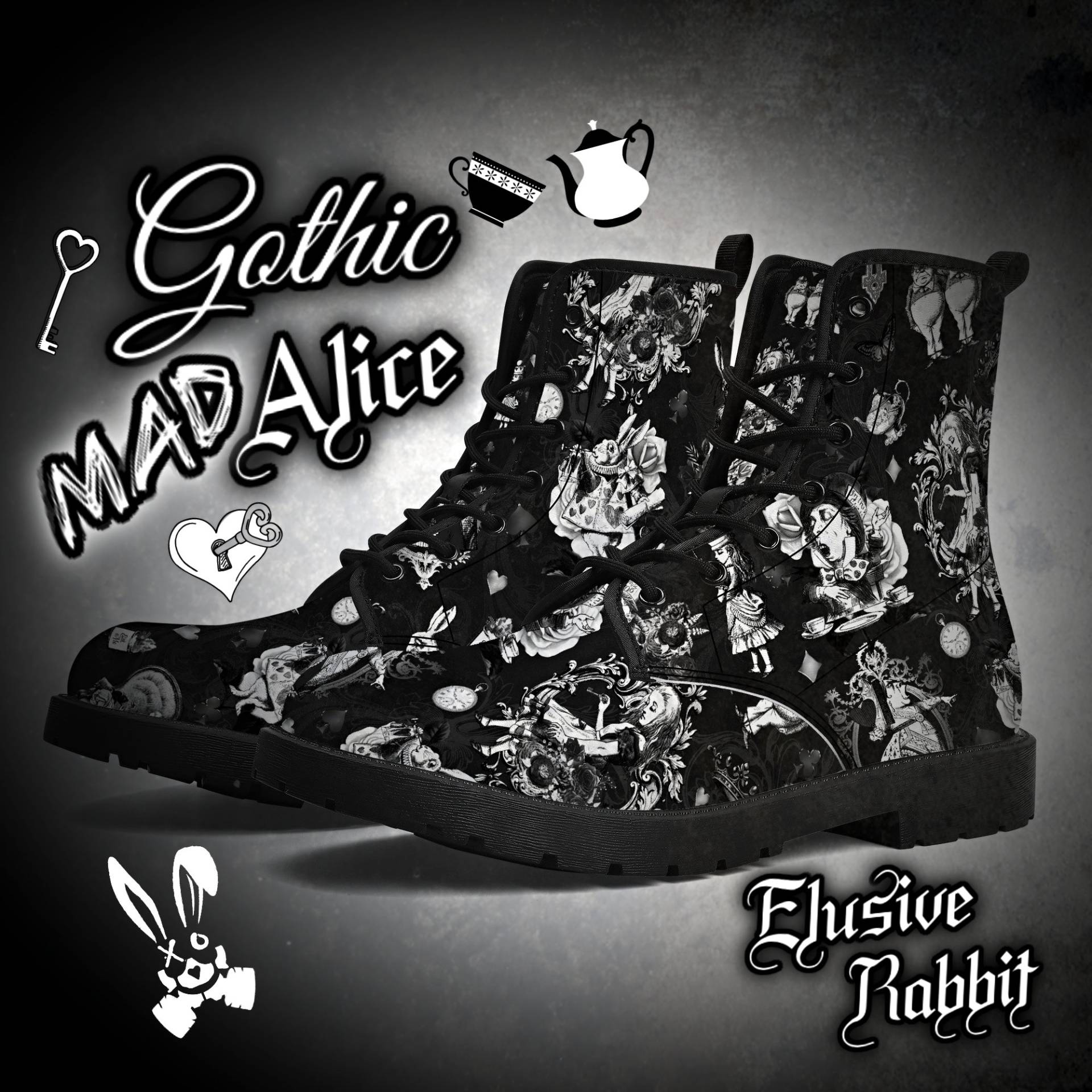 Gothic Mad Alice Winter Wunderland Stiefel Schwarz Weiß Weihnachten Uk 3 4 5 6 7 8 Geschlossen Toe Kunstleder Hochzeit Schuh Absatz Custom Frauen Gothic Mad Alice Winter Wunderland Stiefel Schwarz Weiß Weihnachten Uk 3 4 5 6 7 8 Geschlossen Toe Kunstleder Hochzeit Schuh Absatz Custom Frauen von TheElusiveRabbit