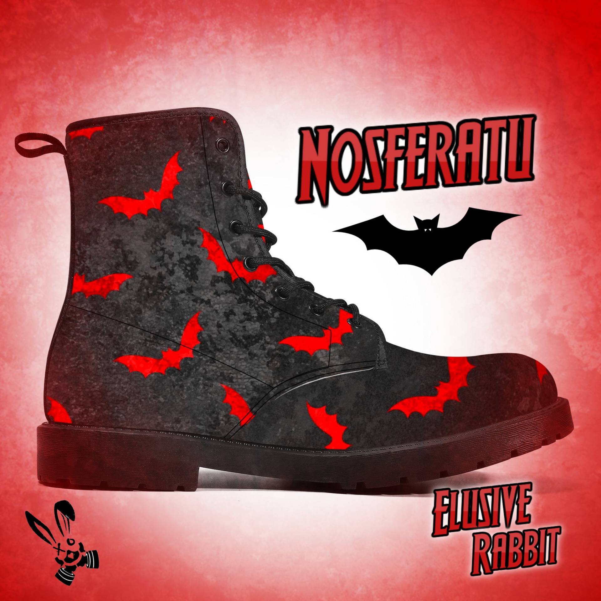 Nosferatu Gothic Blutrot Schwarz Fledermaus Flügel Winterstiefel Weihnachten Uk 3 4 5 6 7 8 Geschlossen Toe Kunstleder Hochzeit Schuh Flach Frauen von TheElusiveRabbit