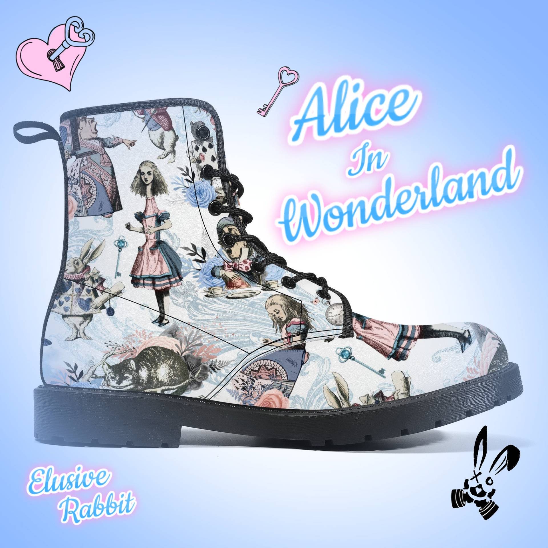 Weiße Altrosa Alice Im Wunderland Winter Stiefel Weihnachten Uk 3 4 5 6 7 8 Geschlossen Toe Kunstleder Hochzeit Schuh Absatz Custom Frauen Flachen von TheElusiveRabbit