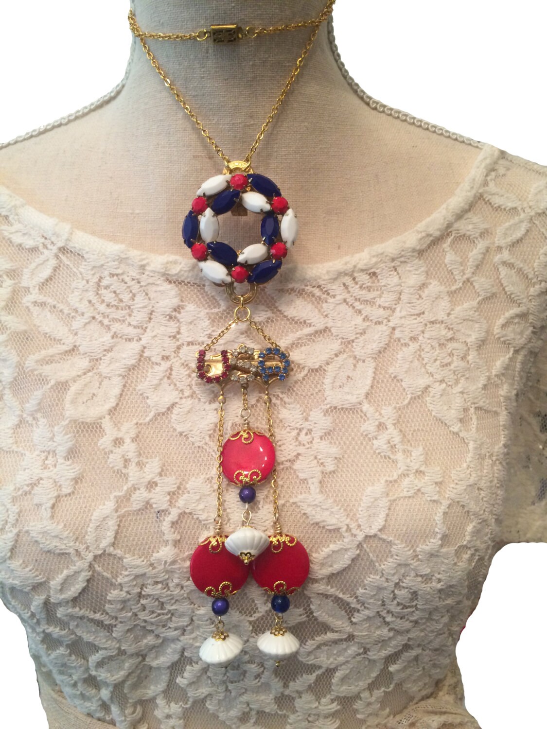 4Th Of Jul, Americana, Bunt, Rot, Weiß & Blau ~ Einzigartige Handgefertigte Halskette Aus Vintagen Und Neuen Komponenten, Usa 4Th Of Jul, Americana, Bunt, Rot, Weiß & Blau ~ Einzigartige Handgefertigte Halskette Aus Vintagen Und Neuen Komponenten, Usa von TheEmbellishingRoom