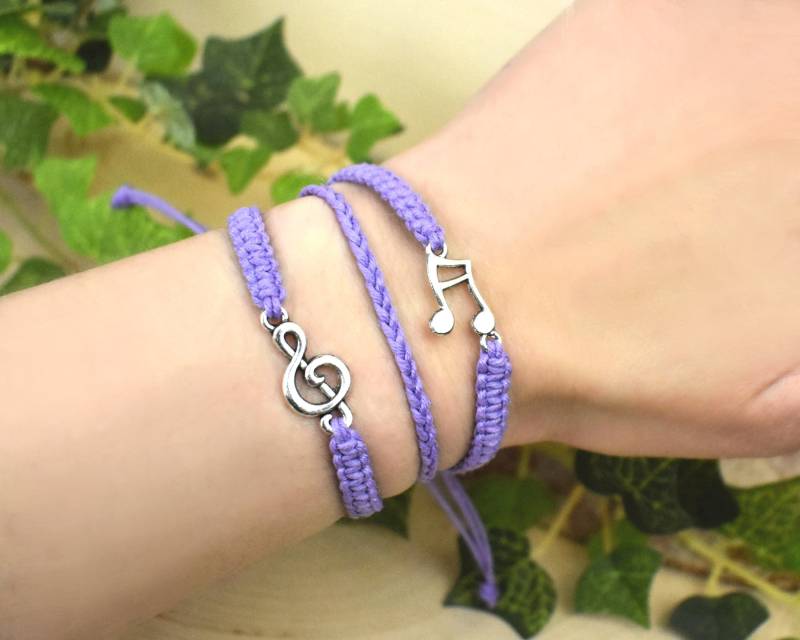 Violinschlüssel Und Musiknote Armband - 3 in 1 Makramee Geflochtenes Verstellbares Hanf Musik Geschenke Für Musiker Schmuck Geschenk von TheEnglishIvy