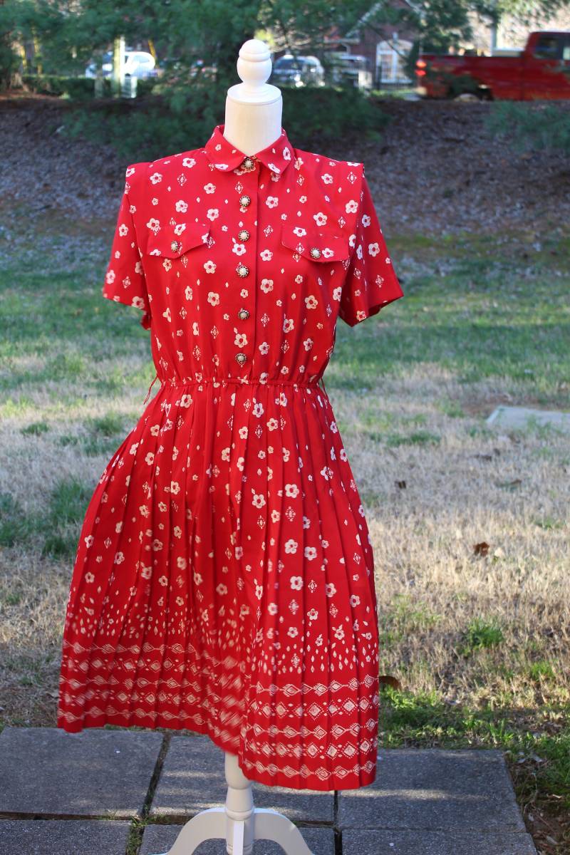 1980Er Vintage Rotes Leslie Ray Kleid 1980Er Vintage Rotes Leslie Ray Kleid von TheEnigmaVintageShop