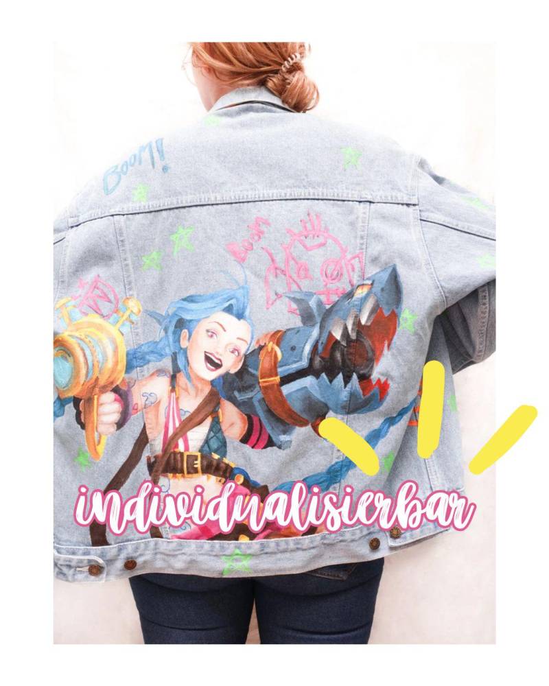 Individuelle Handbemalte Jeans Jacke L Diy Jeansjacke Paint Oversized von TheFeatheryShop