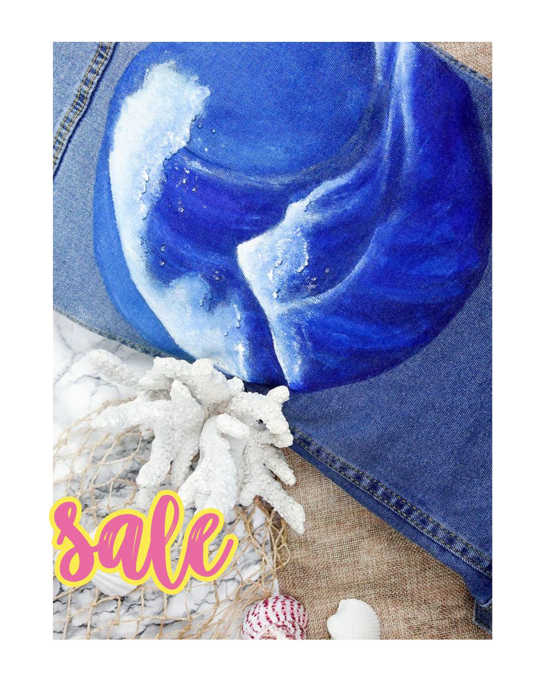 Sale - Wellen Jeansjacke Handbemalt in M Kunst Auf Denim, Meer Design, Boho Unikat von TheFeatheryShop