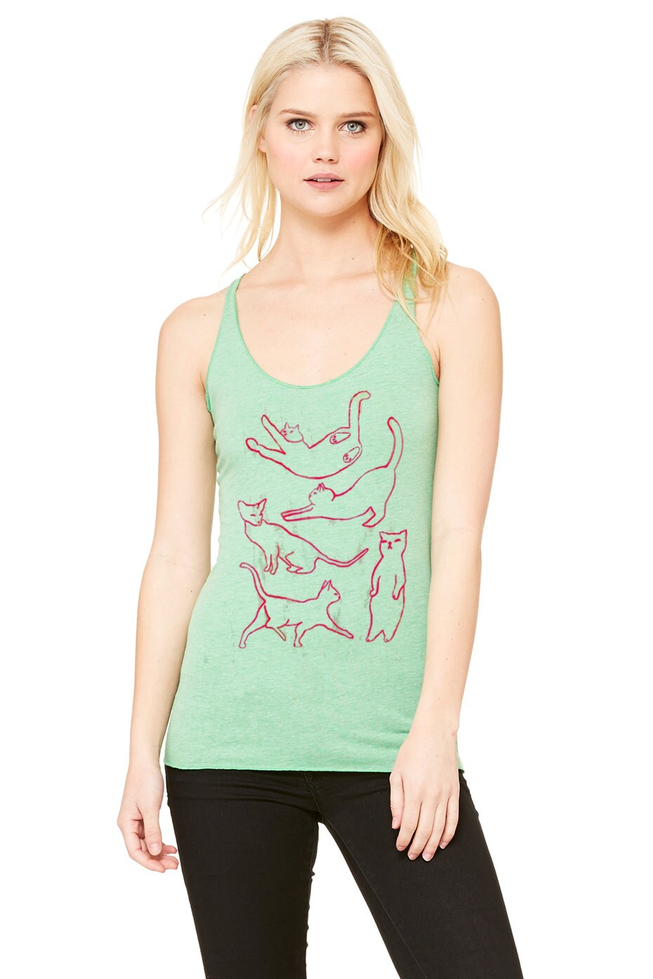 Racerback Grün Und Rosa Katze Tank Top, Yoga Kleidung, Tank, Shirt, Back To School Crazy Cat Lady, Geschenk Für Katzenliebhaber von TheFelineBoutique
