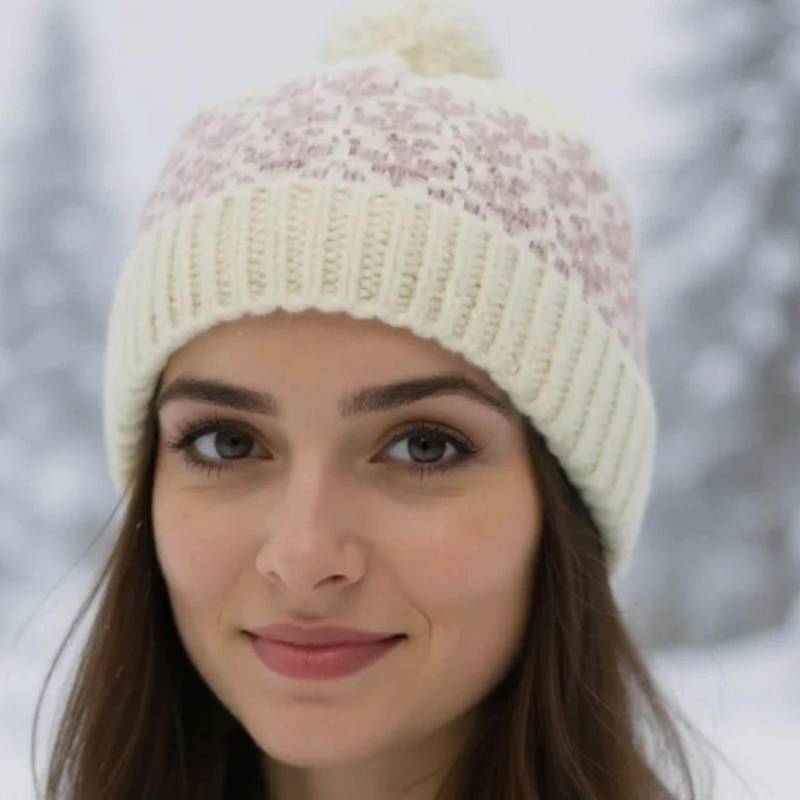 Handgestrickte Alpaka Mütze Creme & Rosa Zweigemuster Mit Flauschigem Bommel Handgestrickte Alpaka Mütze Creme & Rosa Zweigemuster Mit Flauschigem Bommel von TheFeminineTouch