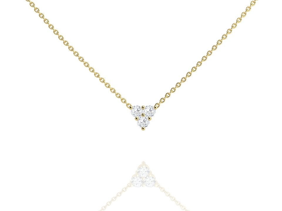 Lab Grown Diamant Layering Halskette, Massives 14K Gelbgold, Frauen Minimalist Cluster Anhänger, April Geburtsstein, Jahrestag Schmuck Geschenk von TheFineJewelryStudio