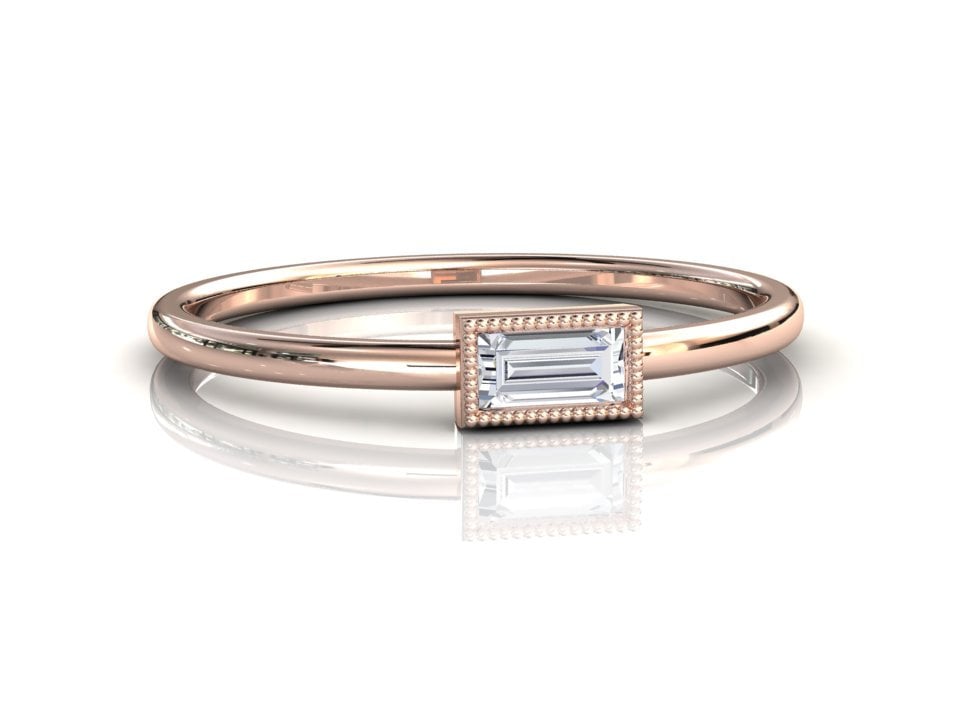 Lab Grown Diamant Stapelring, 14K Roségold Ehering, Art Deco Baguette Ring, Jahrestag Geschenk, Frauen Versprechen Ring von TheFineJewelryStudio