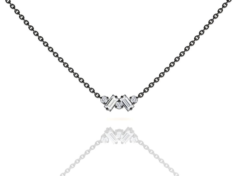 Schwarz Gold Lab Grown Diamant Layering Halskette, 14K Gold, Damen Minimalist Baguette Anhänger, April Geburtsstein, Jahrestag Schmuck Geschenk von TheFineJewelryStudio