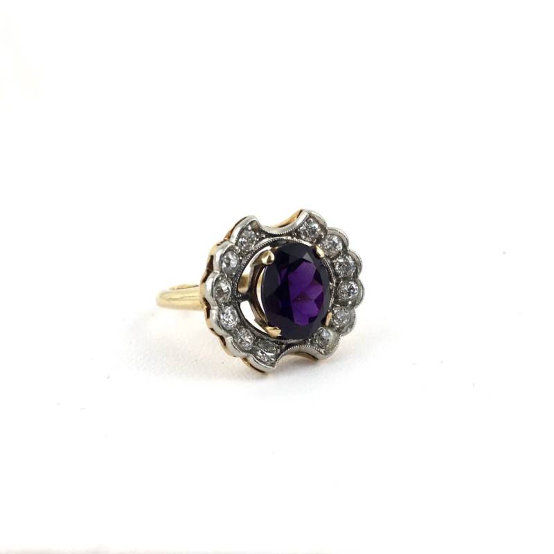 Edwardian 14K Gold, Palladium, Amethyst & Diamant Antiker Verlobungsring von TheFjeld