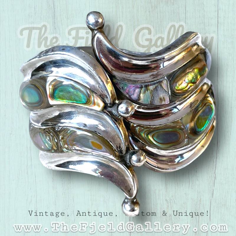 Vintage 925 Sterling & Abalone Taxco Mexiko Villisana Scharnierklammer Armband von TheFjeld