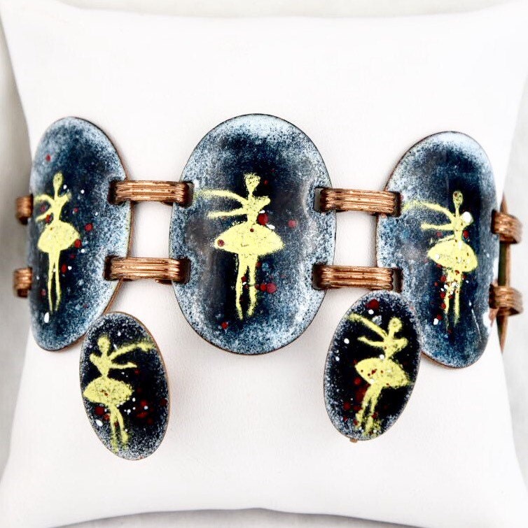 Vintage Ballerina Emaille Kupfer Armband & Ohrring Set - Harris Nyc von TheFjeld