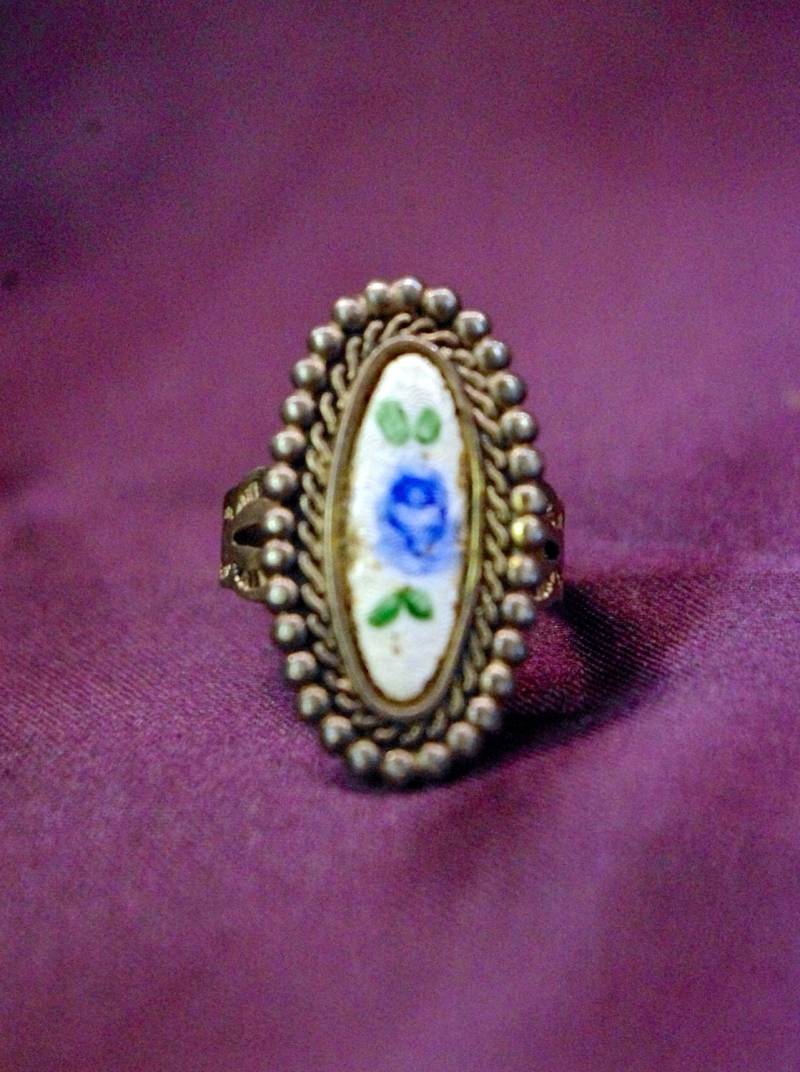 Wunderschöne Sterling Cloisonné Emaille Blaue Rose Ring von TheFjeld