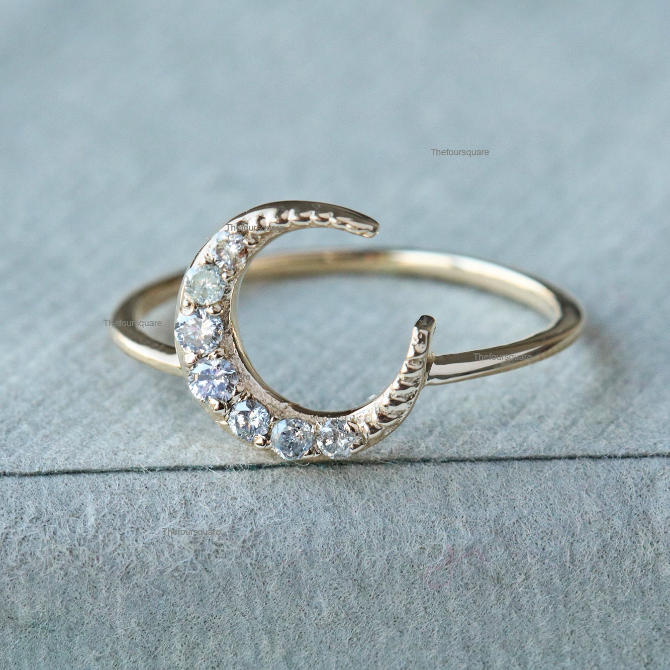 0.15 Ct Natürliche Diamanten Ring/Massiver 14K Gold Halbmond Design Geschenk Für Valentinstag Muttertag Handgemachter Feiner Schmuck von TheFoursquare